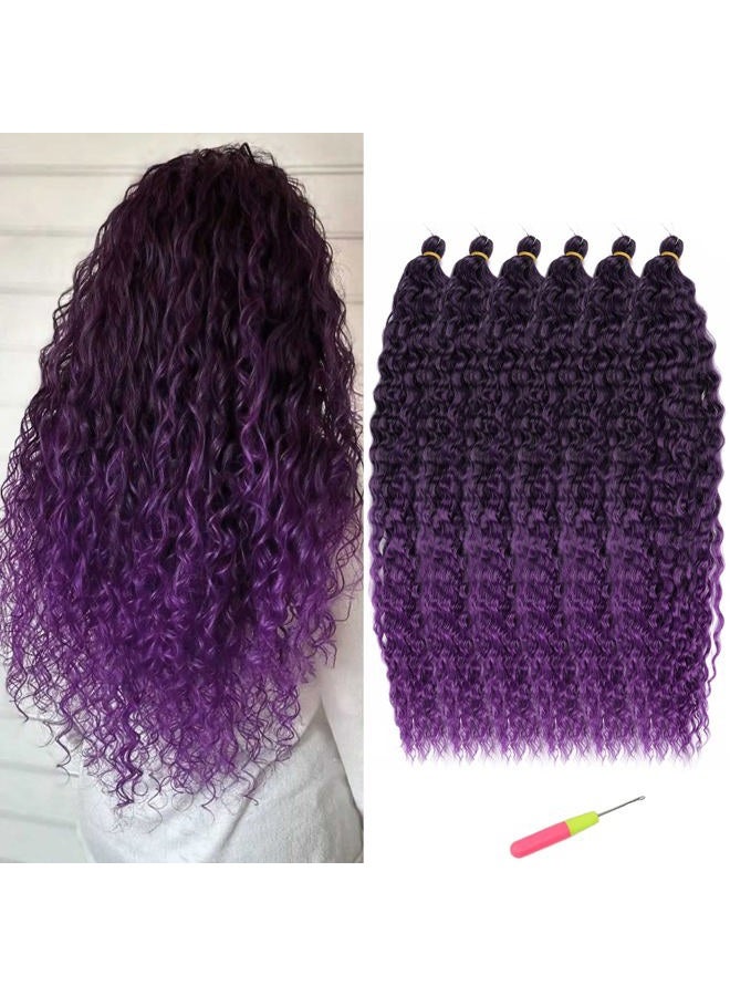 MAYSA Purple Crochet Hair Extensions 30inch Deep Wave Braiding Crochet Hair 6Packs Soft Synthetic Curly Crochet Hair Extensions for Women #1BTpurple - Image 1